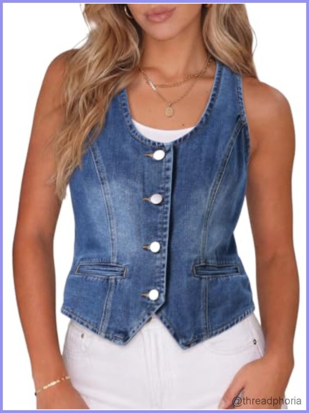 Women's Western Denim Vest Sleeveless Button Down U-Neck Cowgirl Waistcoat